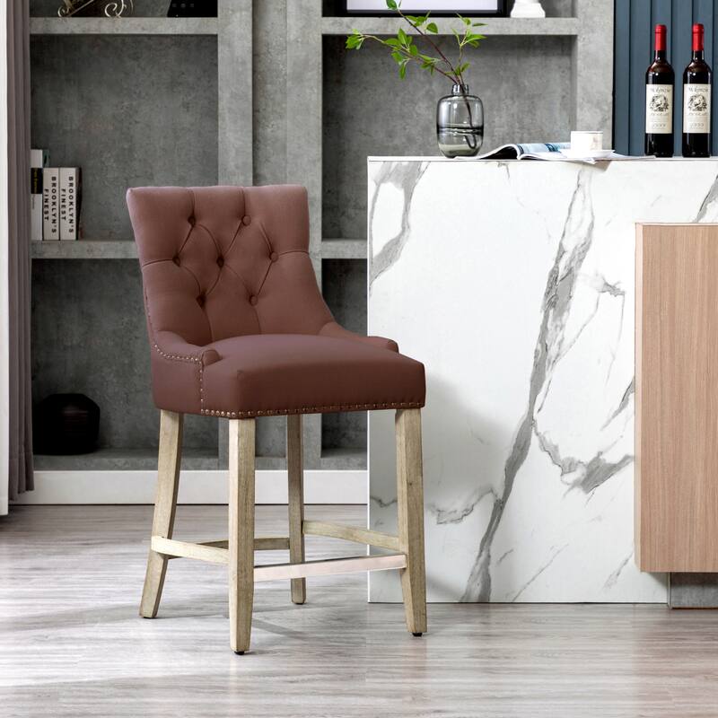 Carter 24" Upholstered Button Tufted Counter Bar Stool - Brown