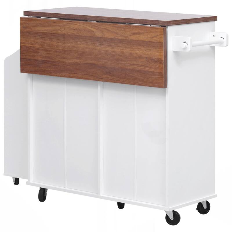 Kitchen Island with Drop Leaf, Kitchen Storage Island with Removable Side Racks, Two Drawers