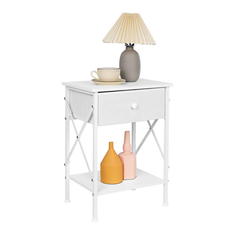VECELO X Frame Nightstand with Removable Fabric Drawer Easy to Clean Nightstand Multifunctional End Table with Open Shelf