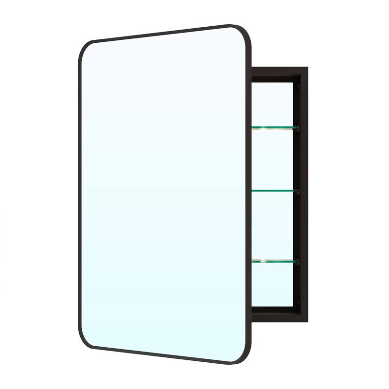 Recessed or Surface Wall Mount Bathroom Mirror Medicine Cabinet With Adjustable Glass Shelves