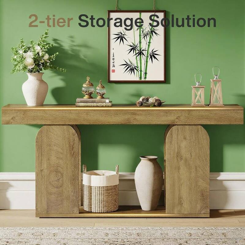 Brown MDF Console Table with U-Shaped Base and Rustic Farmhouse Design - 70.87” L x 11.81” W x 33.46” H