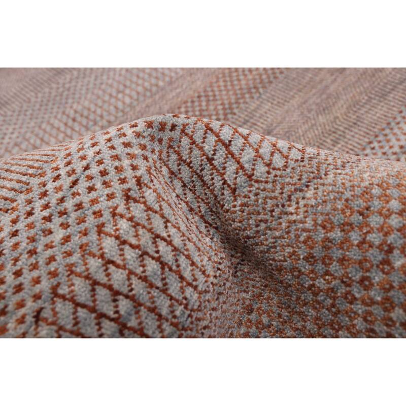 ECARPETGALLERY Hand-knotted Finest Silk Shadow Grey Wool Rug - 5'10 x 9'3