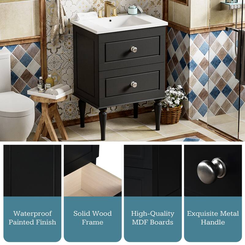 GDFStudio 24'' Bathroom Vanity Cabinet with Single Sink Combo Set