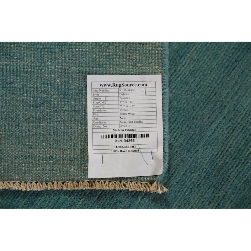 Aqua Blue Gabbeh Modern Rug Hand-Knotted Wool Carpet - 3'9" x 5'8"