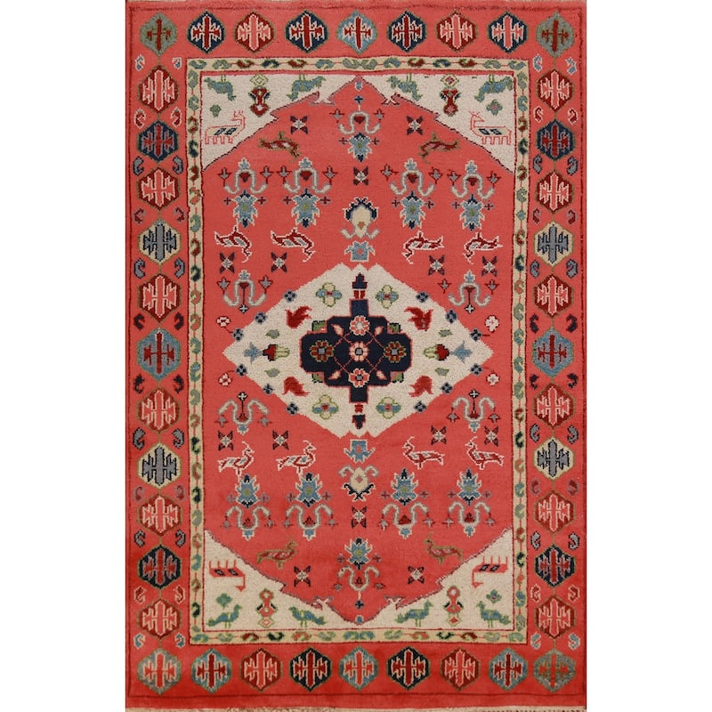 Animals Tribal Kazak Oriental Area Rug Hand-Knotted Wool Carpet - 5'0" x 7'8"
