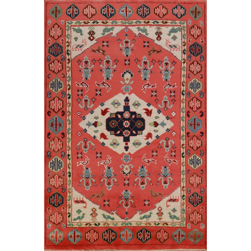 Animals Tribal Kazak Oriental Area Rug Hand-Knotted Wool Carpet - 5'0" x 7'8"