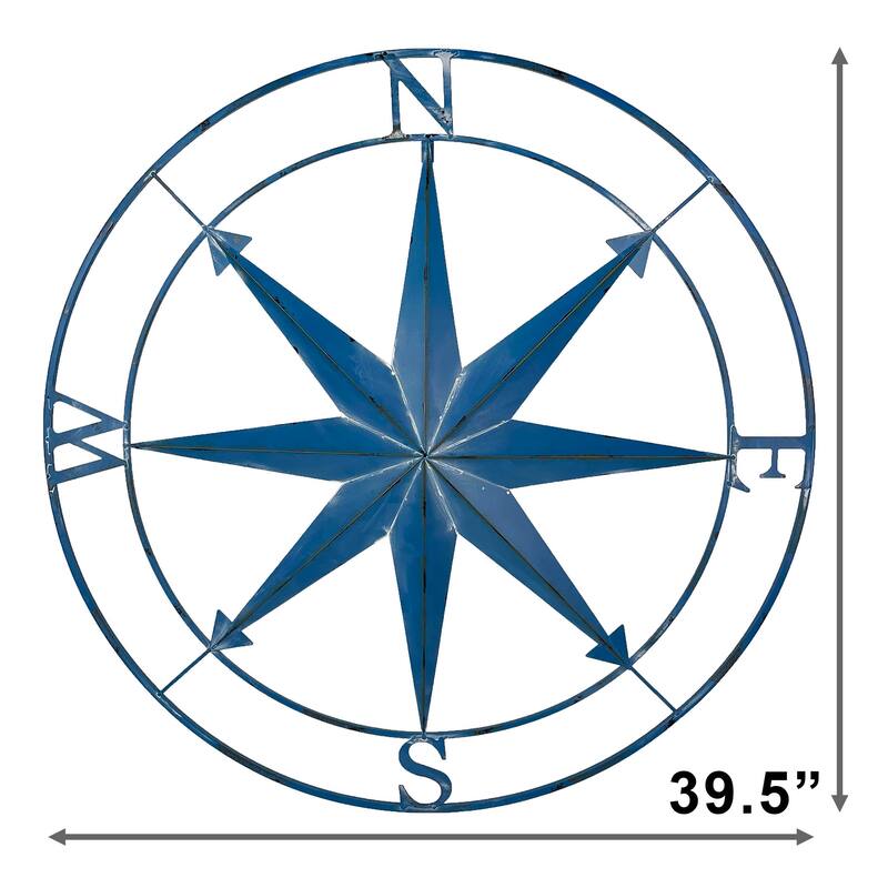 Zeckos Aegean Blue Metal Nautical Compass Rose Wall Sculpture 39 Inch