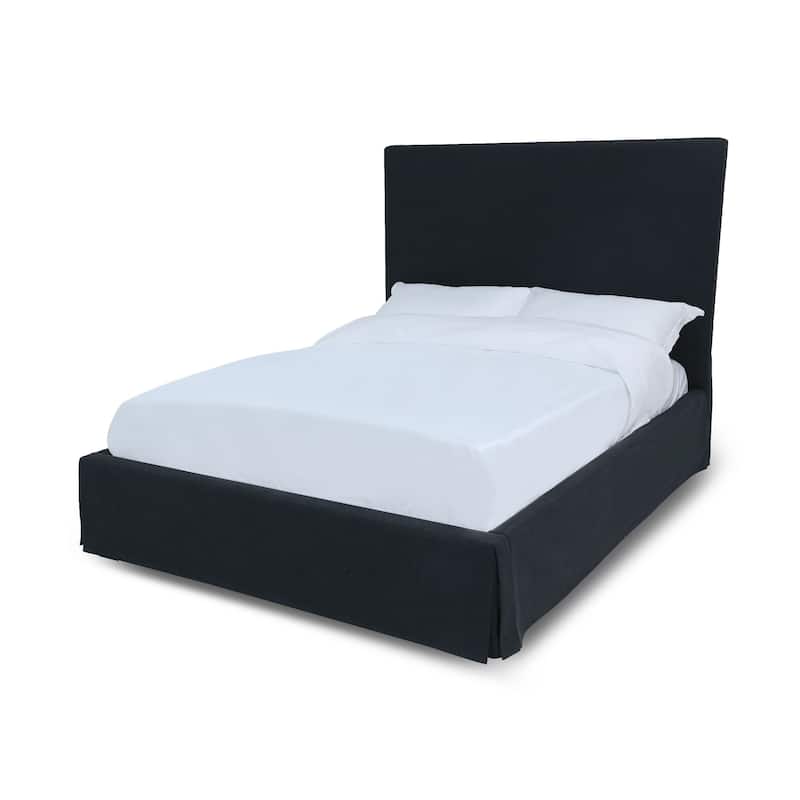 Cove Upholstered California King Size Skirted Panel Bed with Storage, Black