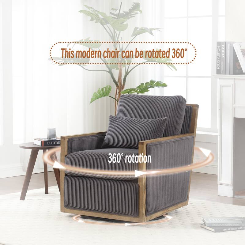 Corduroy Barrel Chair, High Back Comfy Accent Sofa Chair 360 Degree Swivel Barrel Arm Chairs, Leisure Arm Chair for Living Room