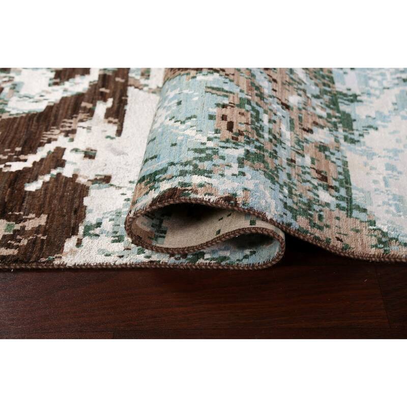 Wool/ Silk Abstract Artistic Modern Oriental Runner Rug Hand-knotted - 2'6" x 10'1"