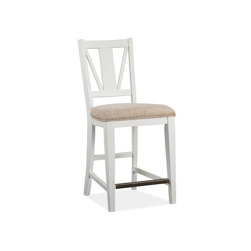 Magnussen Home Heron Cove Chalk White And Dovetail Grey Upholstered Counter Chair Two Pack - 18.25''W x 20.75''D x 40''H - 18.25''W x 20.75''D x 40''H - Set of 2 - Chalk White - Counter Height