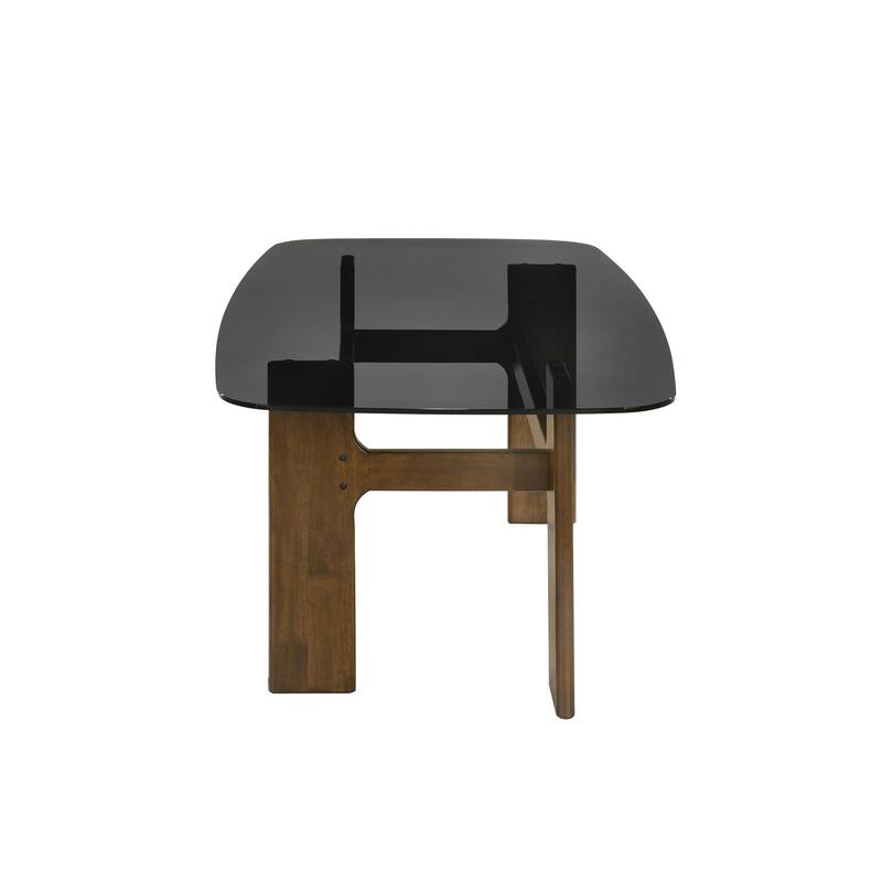 Ileena Mid-Century Modern 7-Piece Wood Dining Set in Walnut with Tempered Glass Top