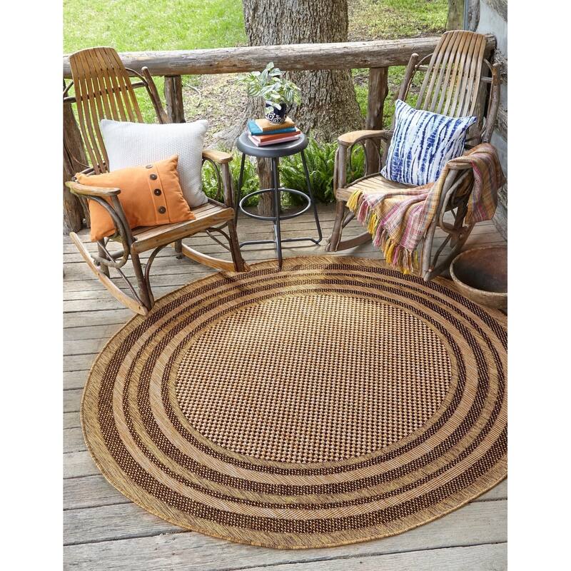 Outdoor Dimension Collection Area Rug - Light Brown - 6' Round