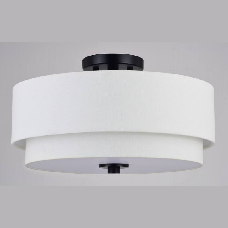 Burnaby Mid-Century Modern Ceiling Mount Light White Linen Drum Shade