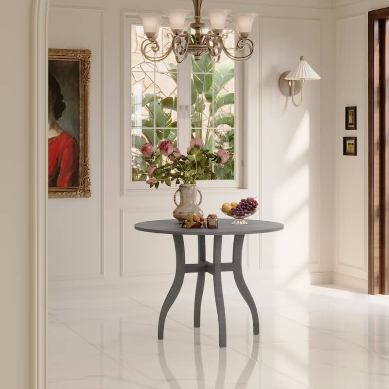 Oak Gray Round Dining Table 39.4" - Traditional Solid Wood Legs, Timeless Elegance, Ideal Focal Point for Family Gatherings - Grey