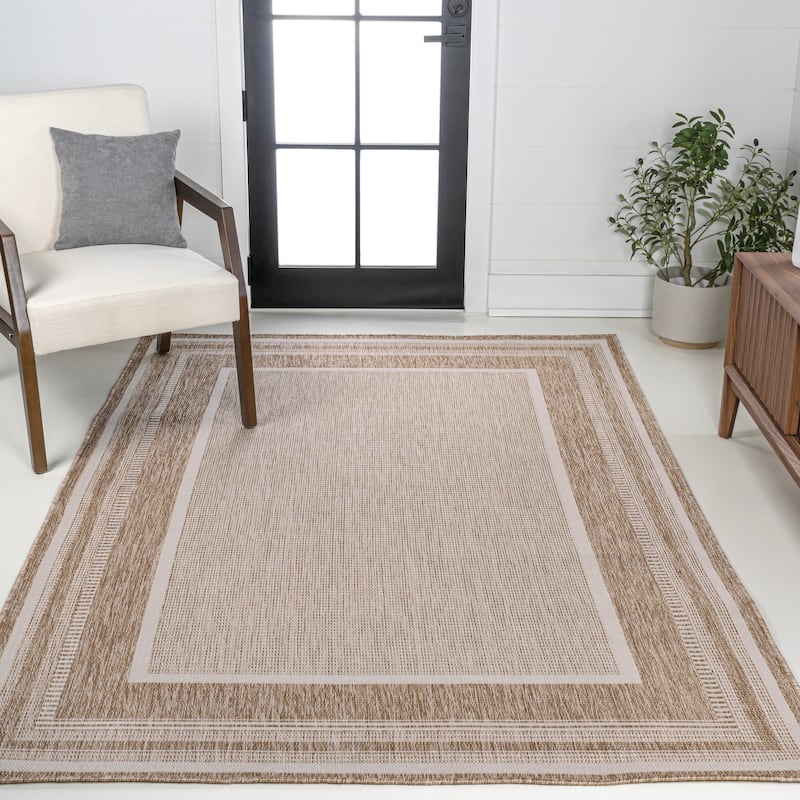 JONATHAN Y Dover Classic Casual Border Stripe Beige/Cream Indoor/Outdoor Area Rug