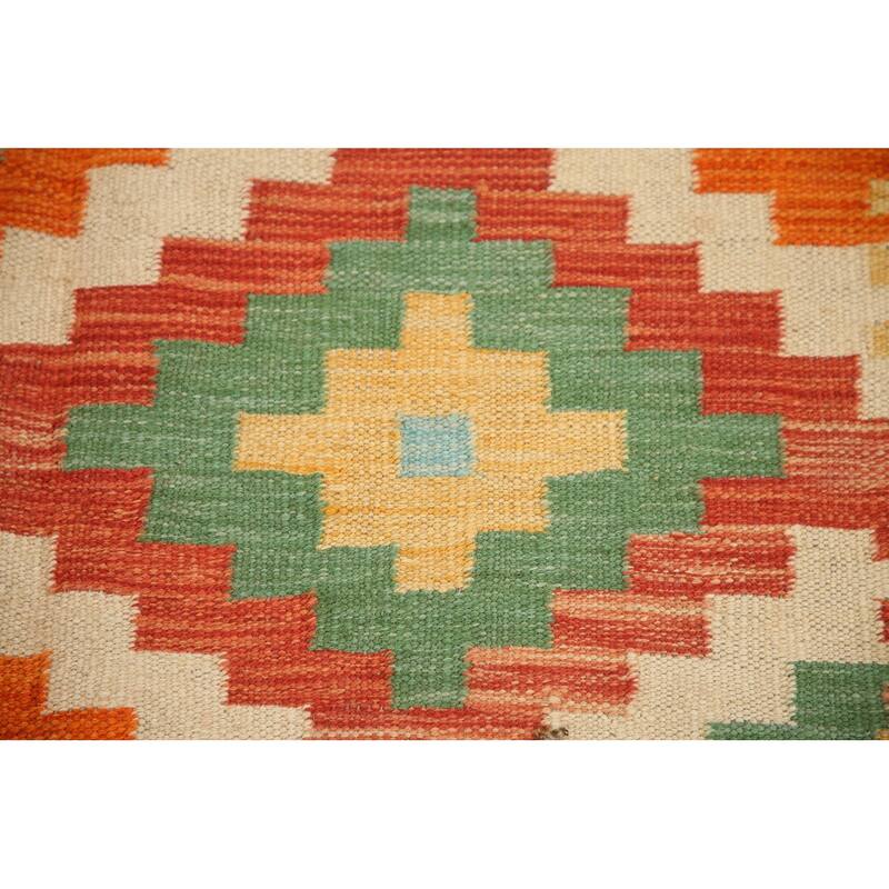 Hand Woven Oriental 100% Wool Carpet Southwestern Geometric Multi-Colored Kilim Area Rug - 6' 10'' X 5' 0''