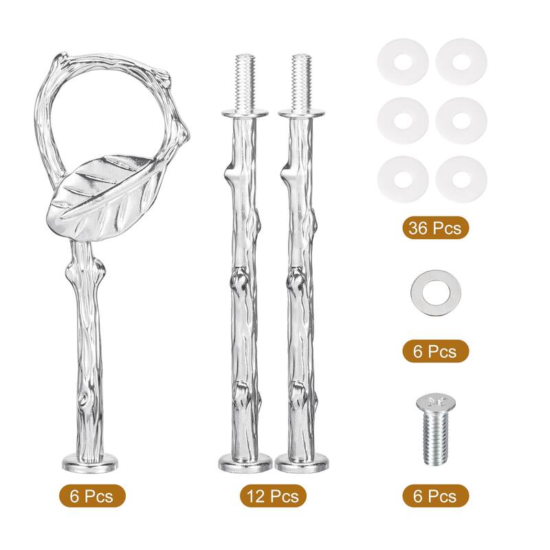 6 Set 3-Tier Cupcake Stand Hardware Fittings for Cake Stand, Leaf Silver - Leaf Silver