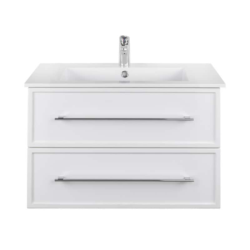 Milano Collection 30" Wall Mount Modern Shaker Bathroom Vanity with Sink and Drawers - 30" - Wood Finish - White