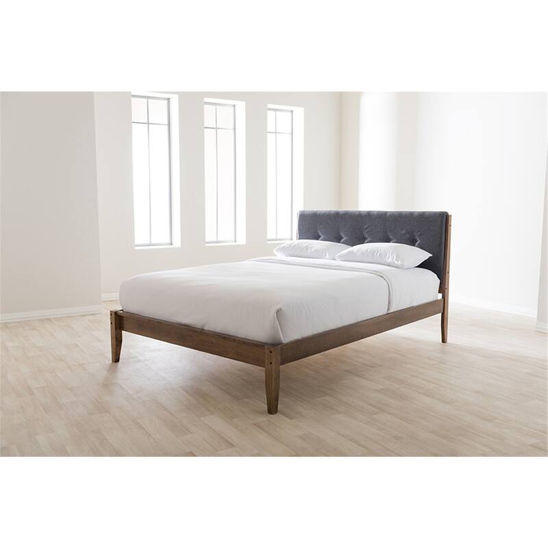Mid-Century Platform Bed - Modern Grey Bed Frame, Solid Wood, Sleek Design, Easy Assembly