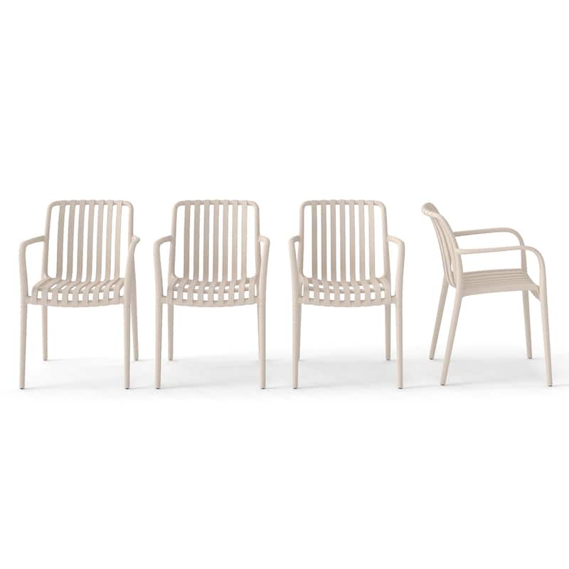 Outdoor Stackable Plastic Chairs Dining Chair Set 4-Piece Lightweight Armchair