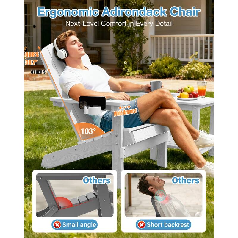 WINSOON All Weather HIPS Outdoor Plastic Adirondack Chairs Set of 4