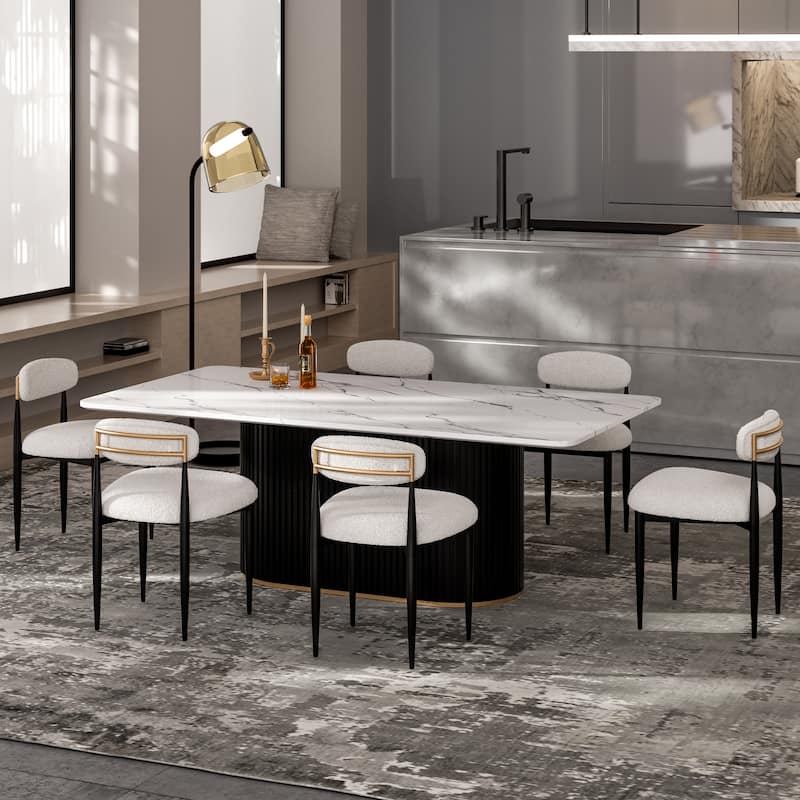 Mordern Fort 6-Piece Boucle Dining Chairs Set, Boucle Accent Armless Chair - White