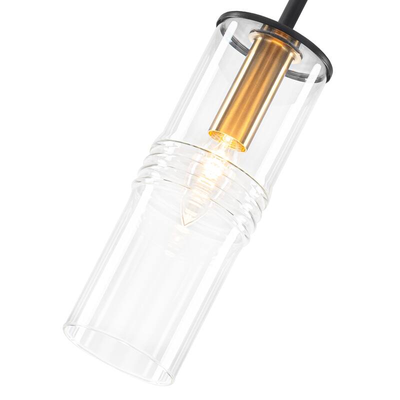 Industrial Black Mini Pendant Light Clear Cylindrical Glass Shade - Dia.3.54-in