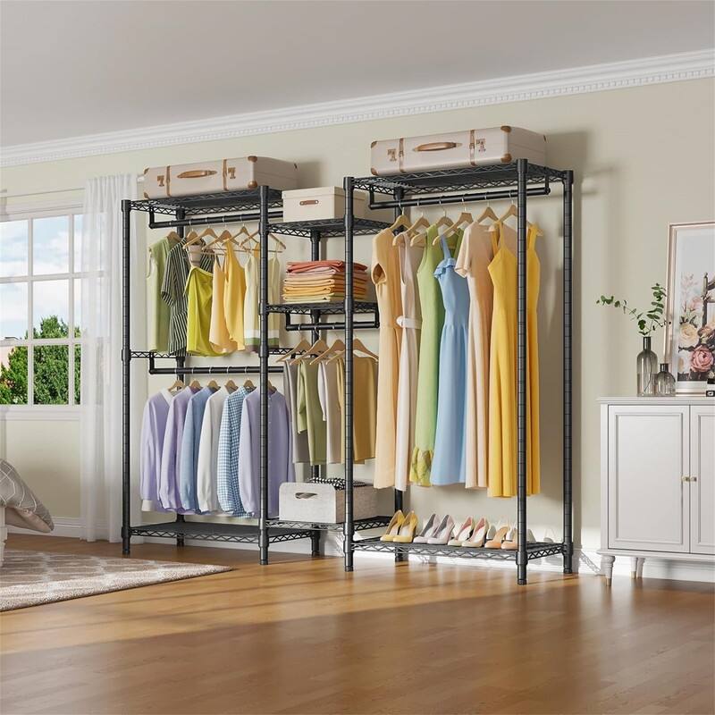 V6 Wire Garment Rack Heavy Duty Clothes Rack Metal with Shelves