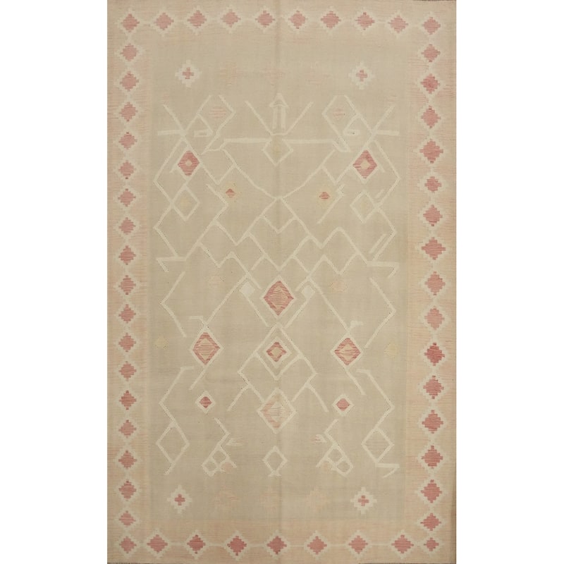 Hand Woven Oriental 100% Wool Carpet Southwestern Tribal Beige & Ivories Kilim Area Rug - 10' 0'' X 7' 2''