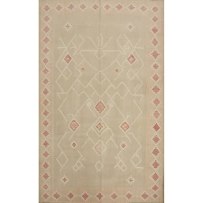 Hand Woven Oriental 100% Wool Carpet Southwestern Tribal Beige & Ivories Kilim Area Rug - 10' 0'' X 7' 2''