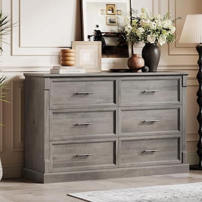 6 Drawer Dresser for Bedroom,Framhouse Large Chest of Drawers with Metal Handles