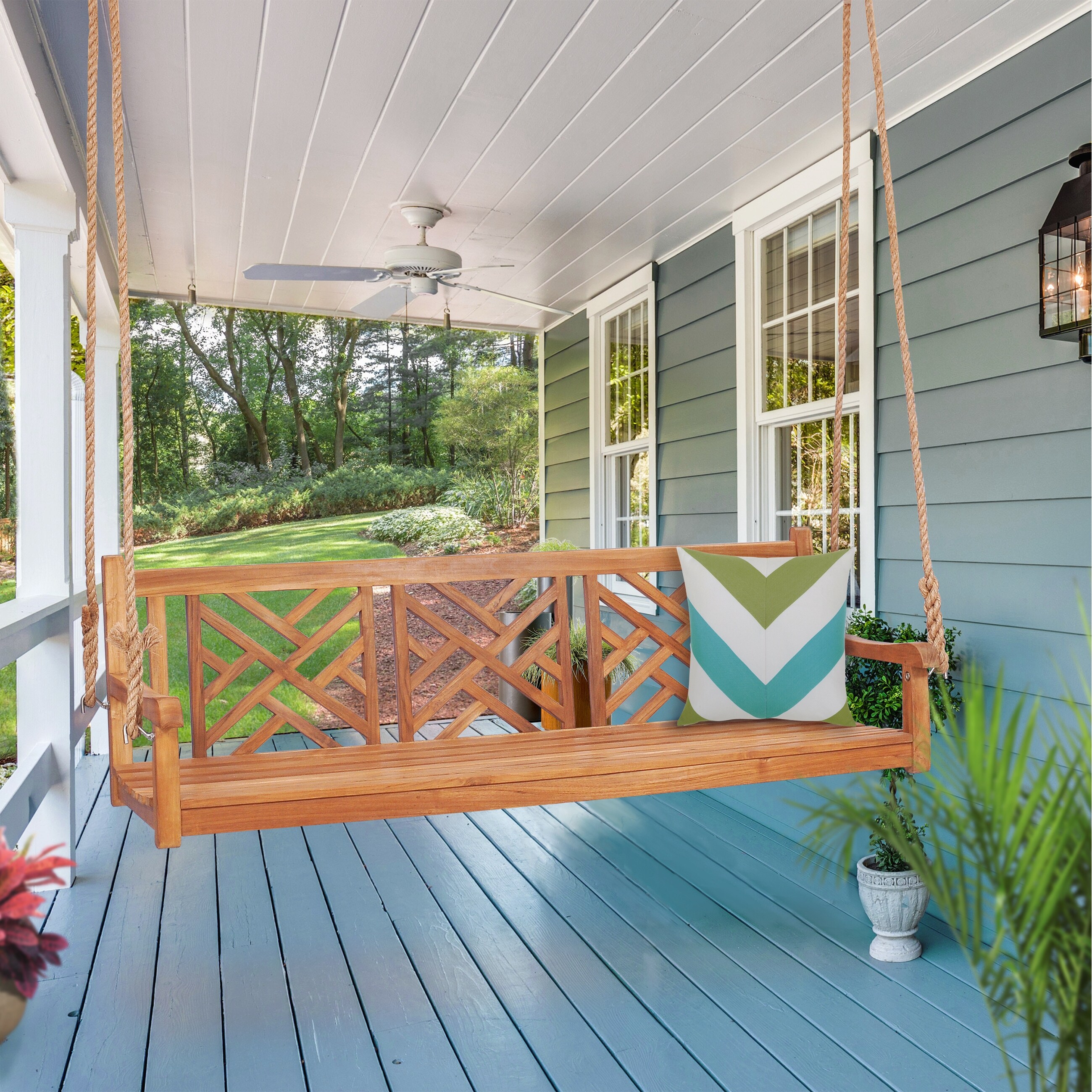 ペコぷぅ☆管424☆オランダ製☆ダッチ カントリースタイル☆ダイニング5点 Chic Teak Chippendale Teak Wood Triple Porch Swing, 72 inch