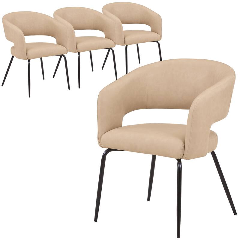 Open Back Dining Chair Upholstered in Leather or Velvet with Iron Legs Set of 4