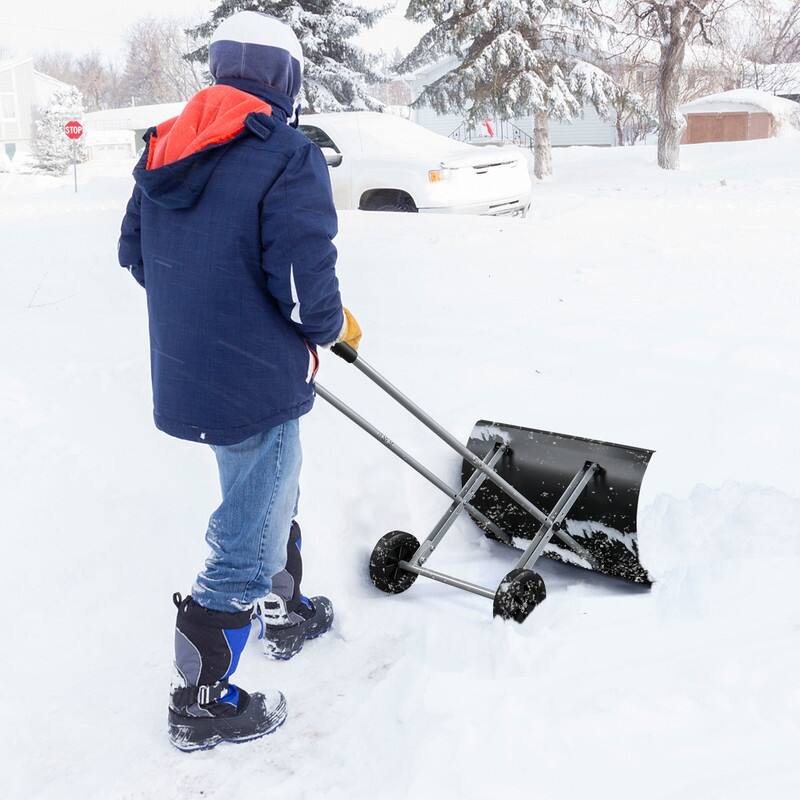 Rolling Snow Pusher with Wheels and Adjustable Handle - 24“ W
