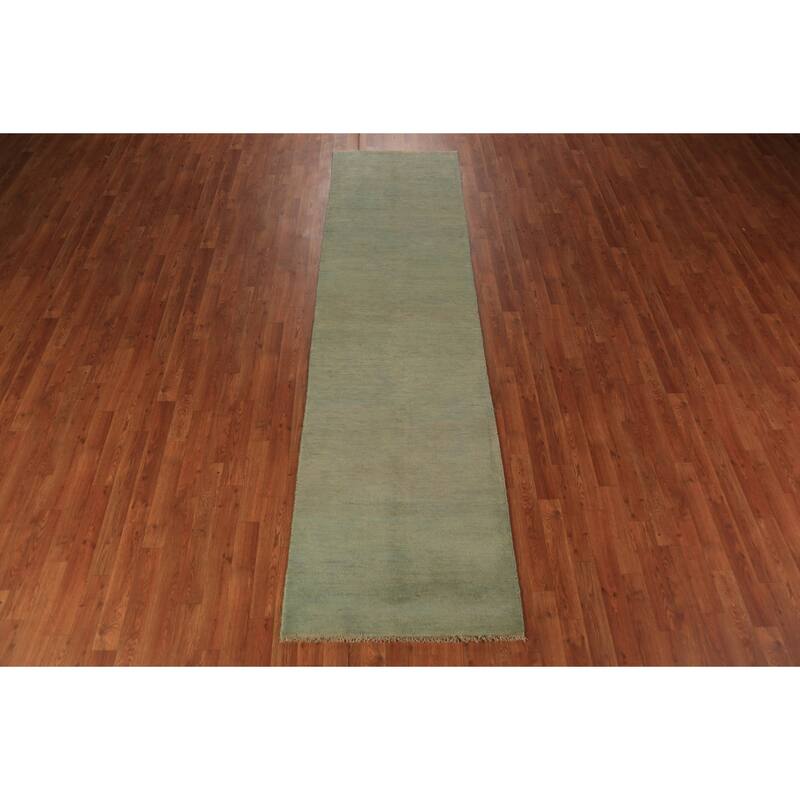 Green Gabbeh Modern Runner Rug Handmade Wool Carpet - 2'7" x 9'7"
