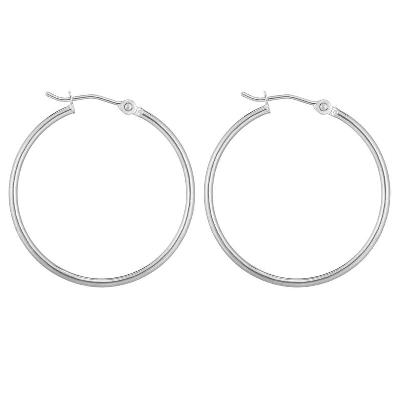Curata 14k White Gold 1.5x30mm Shiny Round Tube Hoop Earrings With Hinged Clasp