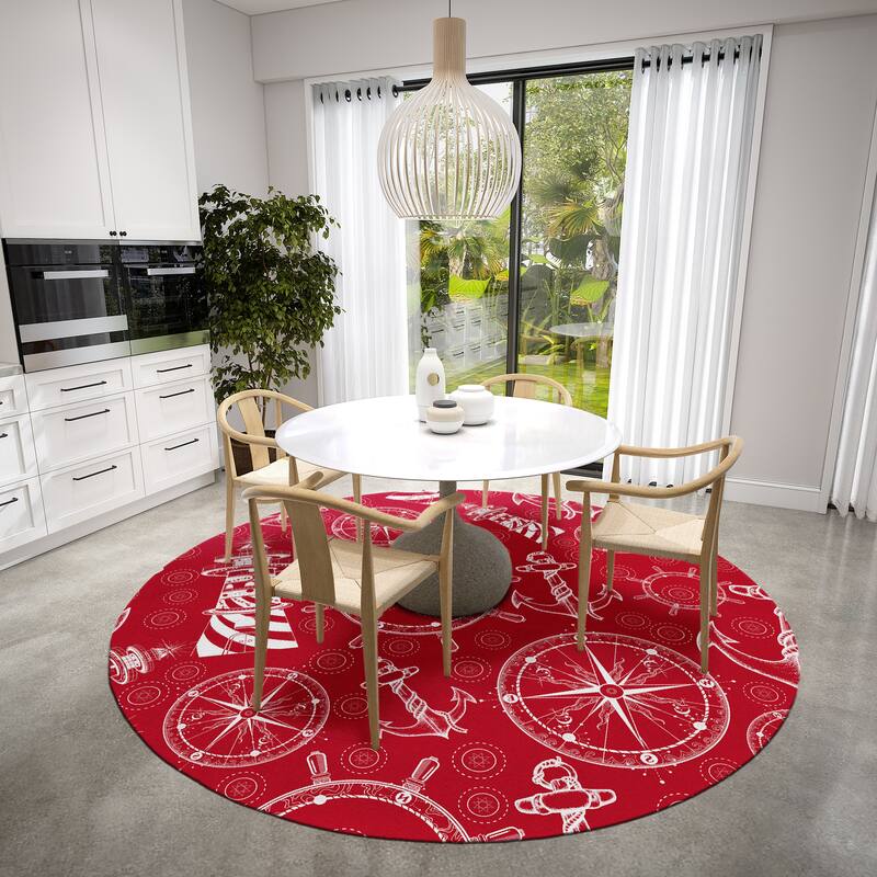 Indoor/Outdoor Harpswell Lighthouse Washable Rug - 8' x 8' Round - Red