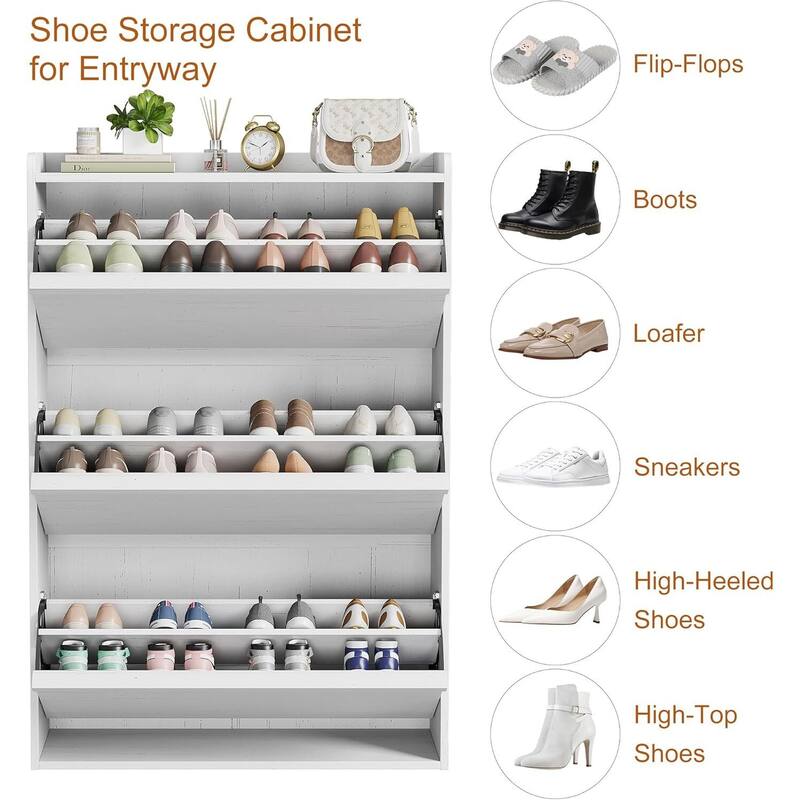 Narrow Shoe Cabinet Organizer with 3 Flip Drawers for Entryway, Hallway, Living Room