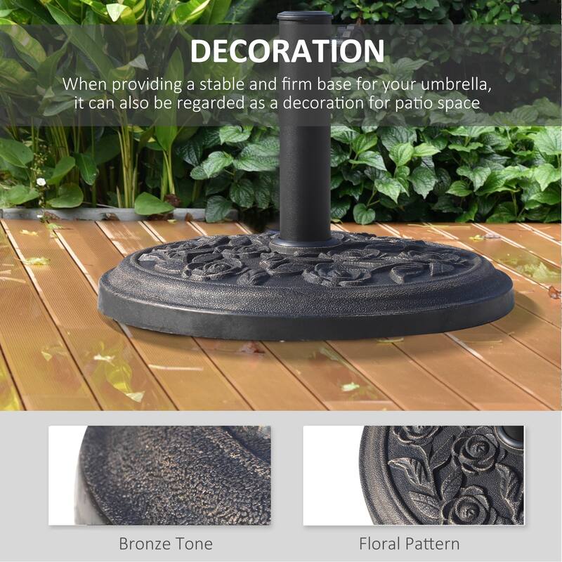 Outsunny 18" Round Decorative Resin Rose Floral Umbrella Pole Holder with Elegant Bronze Finish & Universal Coupler