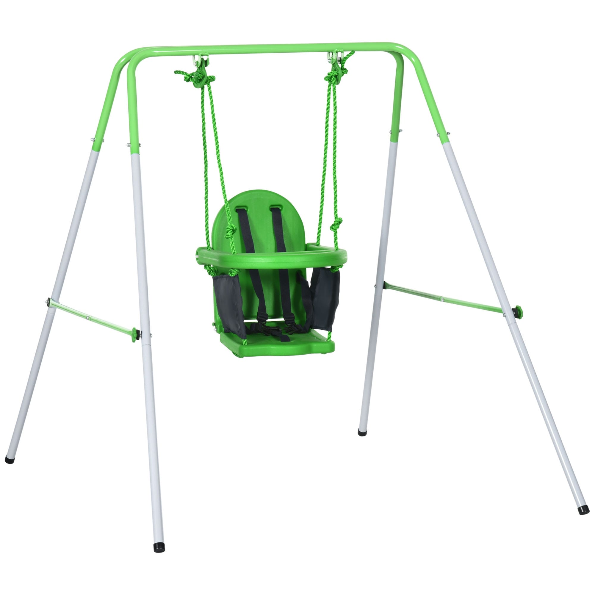 Outsunny Toddler Swing Set with Metal Stand, Safety Seat Belt, Backyard Indoor & Outdoor Baby Swing Set for Kids, Green