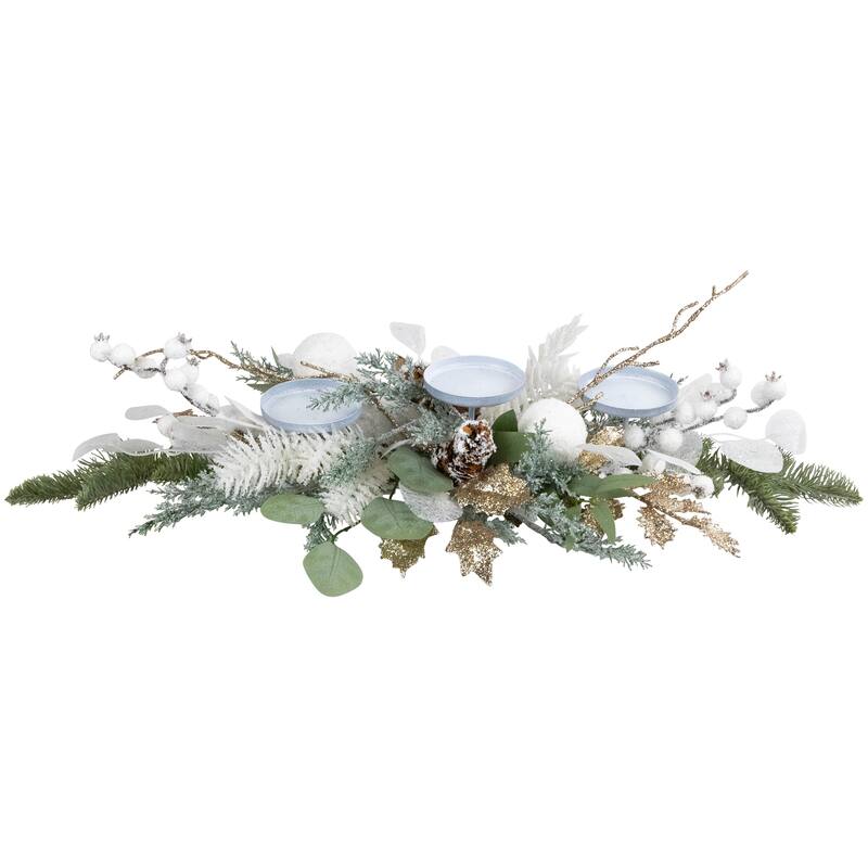 Mixed Winter Foliage and Berries Christmas Pillar Candle Holder - 24"