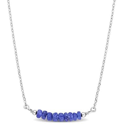 Miadora 0.53ct TGW 3.5-4mm Blue Sapphire Bead Necklace with Rolo Chain in Sterling Silver