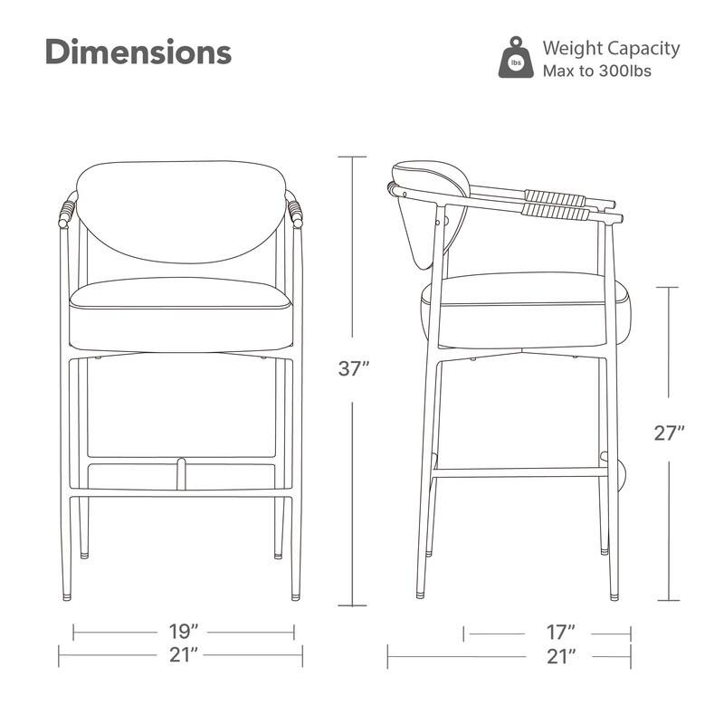 Spruce & Spring Modern Counter Stool with Gold Metal Frame and Woven Strap Arm