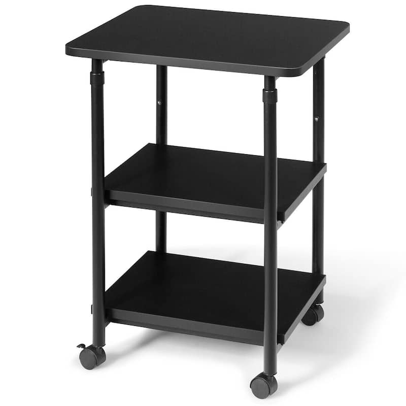 Gymax 3-Tier Rolling Adjustable Printer Cart Storage Rack Home Office - 19'' X 16'' X 30' - Black - Wood - 19'' X 16'' X 30'