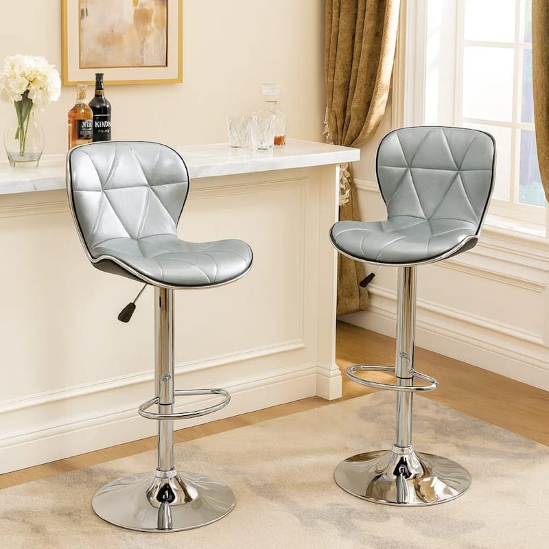 Polyurethane Swivel Barstool Silver Set of 2