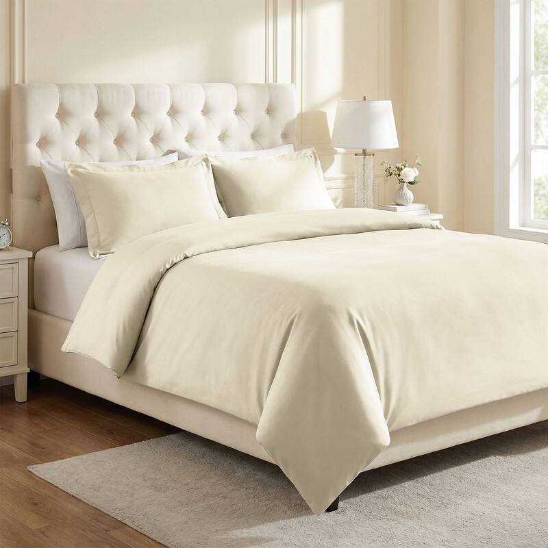 Superior Wrinkle Resistant Cotton Blend Duvet Cover Set - Ivory - Queen