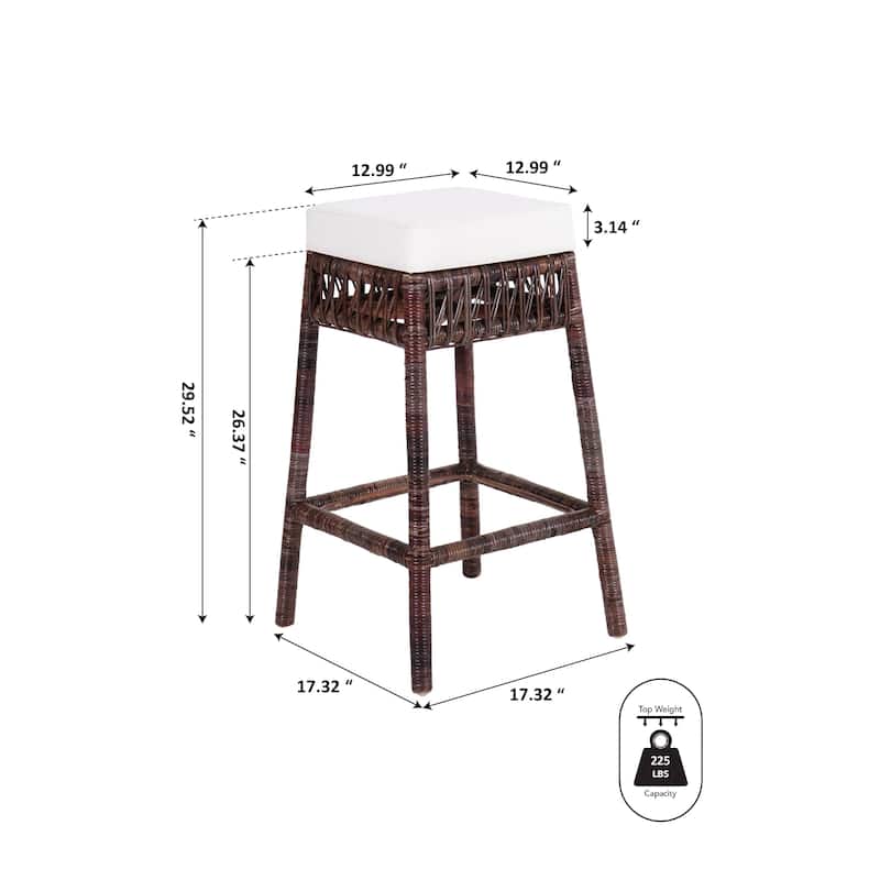Maui Bohemian Basics Rattan Backless Bar Stool, by JONATHAN Y