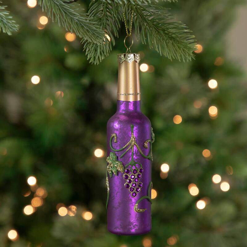 6" Purple and Gold Mercury Style Wine Bottle Glass Christmas Ornament