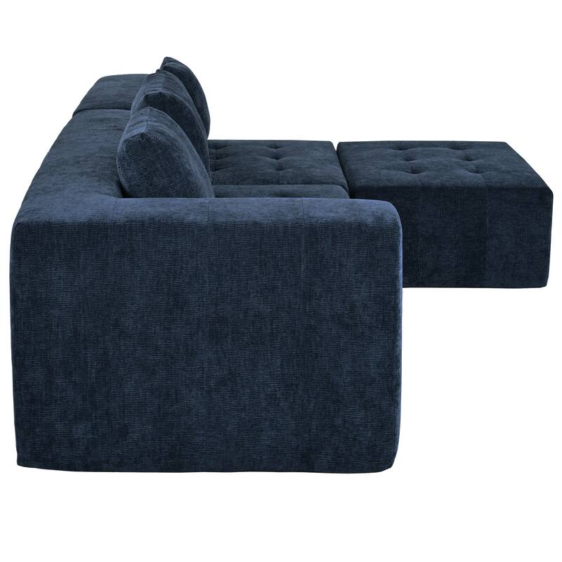 110" Polyester Modular Sectional Sofa (3-Piece) with 4 Pillows and Tufted Seat Design